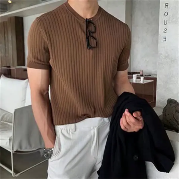 American tough guy knitted T-shirt, trendy men's wear, skin-friendly, comfortable, breathable, ice silk short-sleeved fitness trainer sports top