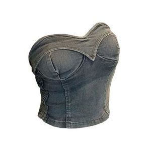 Summer new American sweet and spicy fashion pure desire denim bandeau strapless top is a special French clothing for women