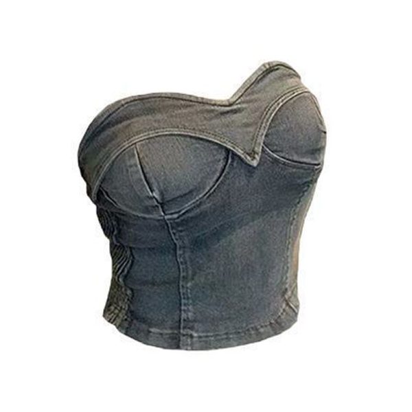 Summer new American sweet and spicy fashion pure desire denim bandeau strapless top is a special French clothing for women - Image 5