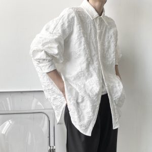 New dark light mature wind embossed pleated long sleeve shirt jacket men's Japanese vibe style abstinence jacket