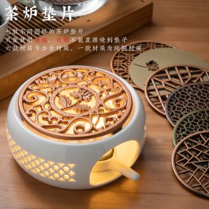 Heated base, white porcelain warm tea set, black ceramic stove holder, candle base, flower tea set, multifunctional ceramic base
