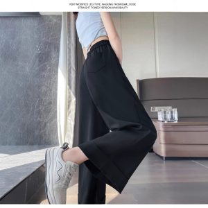 Real shot of yellow ice silk washed cotton wide-leg pants women's summer high-waisted drape straight loose cropped casual suit pants