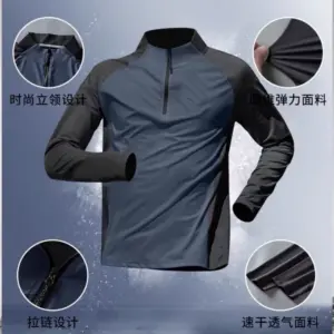Outdoor city quick-drying clothes men's fitness sports long sleeves breathable stretch base training running casual coach top
