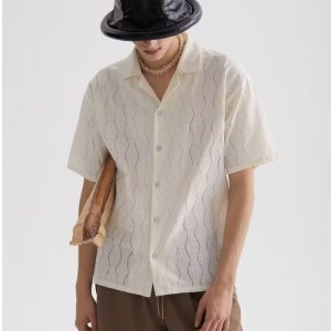 Cuban collar design niche vintage short-sleeved floral shirt male couple vintage retro loose beach shirt