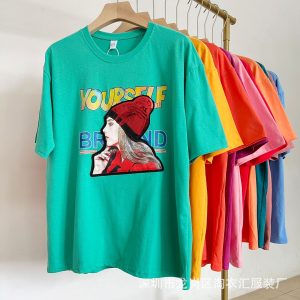 Summer New Women's Short Sleeve T-Shirt Korean Version Large Size Loose Women's Half Sleeve Crew Neck T-Shirt Stalls Source 1688