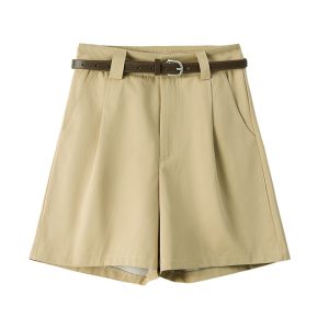 Real shot of cargo shorts, women's summer thin high-waisted wide-leg suit pants, A-line loose casual slimming cropped pants