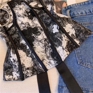 Real shot ink painting jacquard bandeau wears a high-end waist sleeveless top and is chic and super good-looking wrap