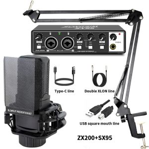 External sound card set, cross-border English computer mobile phone live broadcast, 48V microphone set, podcast set
