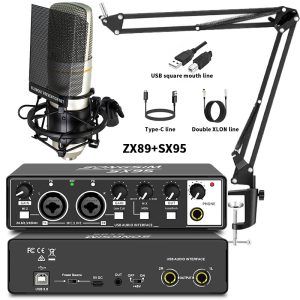 External sound card set, cross-border English computer mobile phone live broadcast, 48V microphone set, podcast set