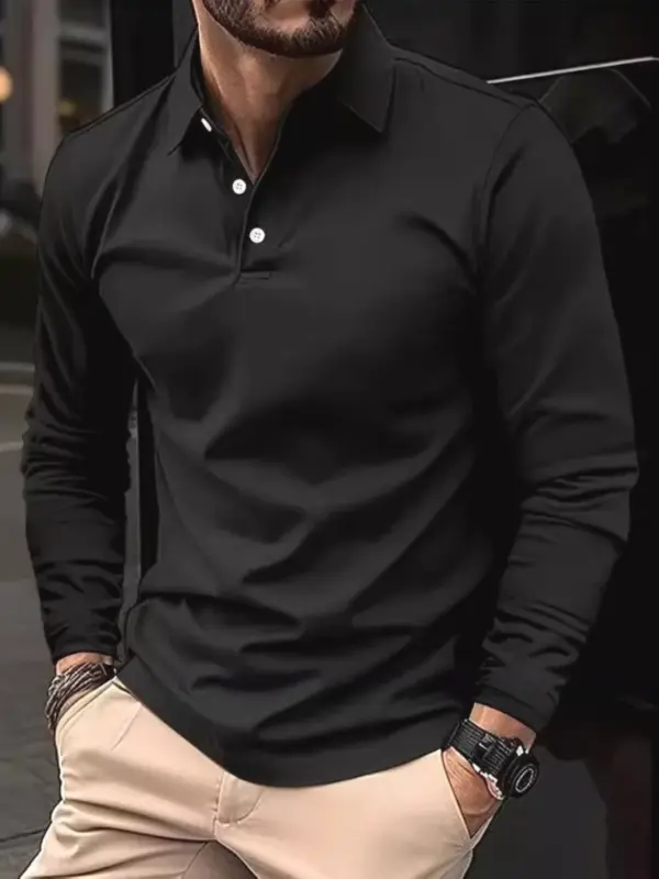 European fitness clothes, long sleeve men's quick-drying high-elastic sports polo shirt, tights, lapel T-shirt, personal trainer uniforms - Image 5