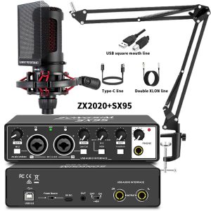 External sound card set, cross-border English computer mobile phone live broadcast, 48V microphone set, podcast set