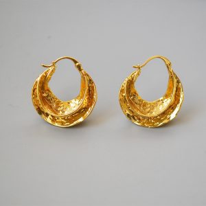 French Celi style Vintage hand-hammered embossed texture brass plated real gold swirl earrings earrings for women