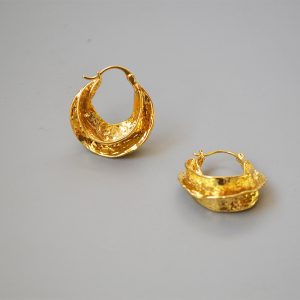 French Celi style Vintage hand-hammered embossed texture brass plated real gold swirl earrings earrings for women