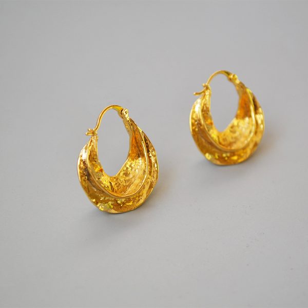 French Celi style Vintage hand-hammered embossed texture brass plated real gold swirl earrings earrings for women