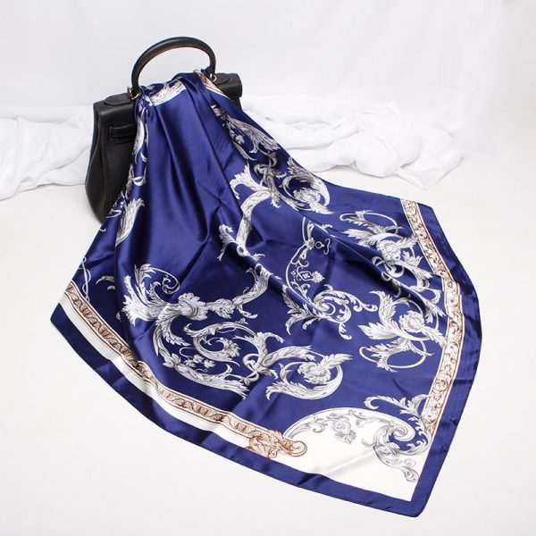 22 new faux silk square scarf women's 90 color ding silk scarf European pattern gift spot wholesale Muslim headscarf - Image 2
