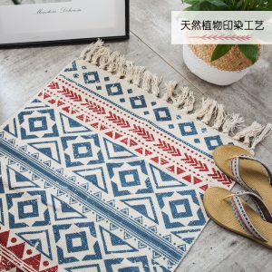 Bohemian style simple tassel cotton and linen small fresh floor mats living room bedroom bedside floor mats retro clan blanket