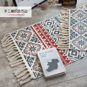 Bohemian style simple tassel cotton and linen small fresh floor mats living room bedroom bedside floor mats retro clan blanket