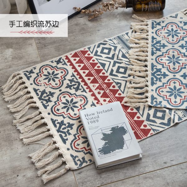 Bohemian style simple tassel cotton and linen small fresh floor mats living room bedroom bedside floor mats retro clan blanket - Image 5