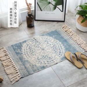Bohemian style simple tassel cotton and linen small fresh floor mats living room bedroom bedside floor mats retro clan blanket