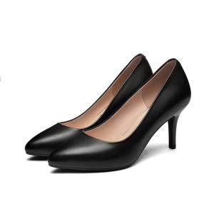 Source factory 2023 spring women's shoes high heels pointed toe leather business shallow mouth single shoes comfortable all-match work shoes