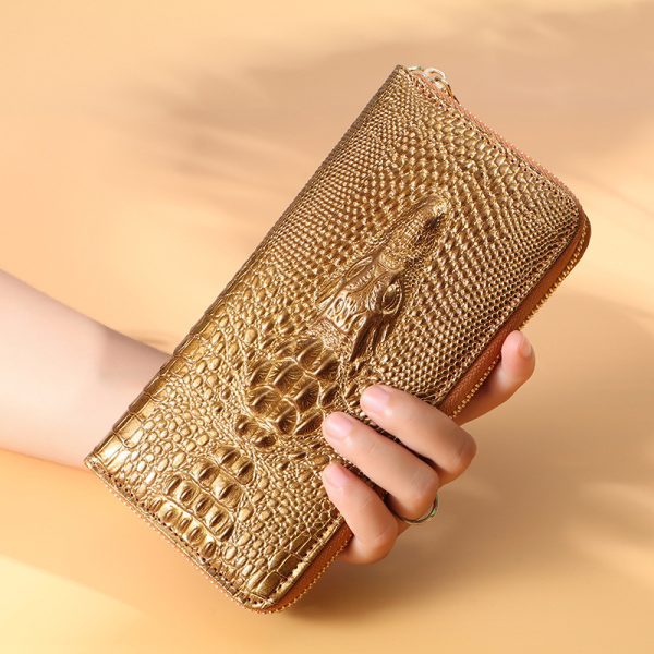 Single pull crocodile head wallet women's wallet large capacity mobile phone clutch one piece drop shipping long zipper bag