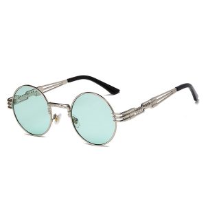 Classic European and American metalpunk sunglasses women's retro cutout glasses men's round trendy sunglasses wholesale