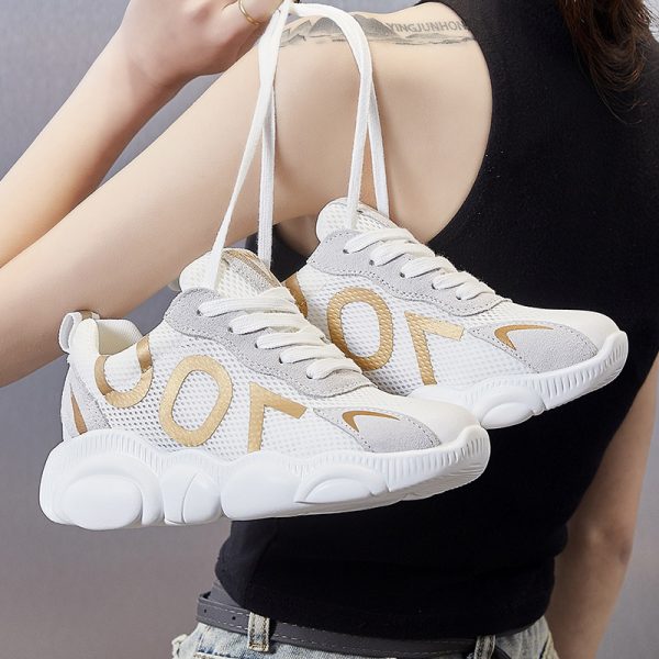 Genuine leather breathable dad shoes women's 2025 summer new mesh sneakers couple versatile student casual shoes women's shoes - Image 2