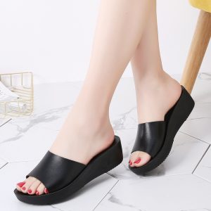 Real cowhide sandals women's summer Korean version student wedge non-slip wear platform casual versatile sandals women's high heels