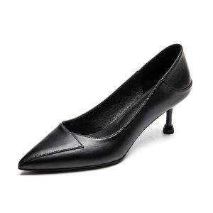 Black high heels, business high heels, women's 2025 new single shoes, comfortable soft leather, soft soles, pointed heels, thin heels