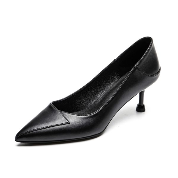 Black high heels, business high heels, women's 2025 new single shoes, comfortable soft leather, soft soles, pointed heels, thin heels - Image 5