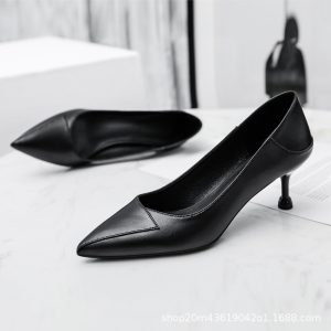 Black high heels, business high heels, women's 2025 new single shoes, comfortable soft leather, soft soles, pointed heels, thin heels