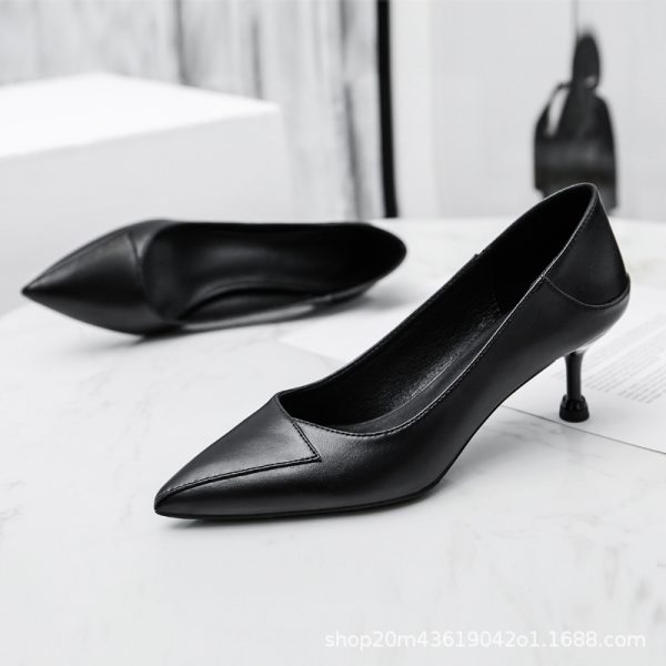 Black high heels, business high heels, women's 2025 new single shoes, comfortable soft leather, soft soles, pointed heels, thin heels