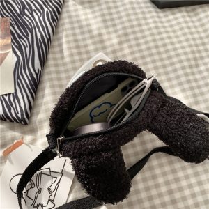 Lamb wool small bag female 2021 autumn and winter new trendy student plush shoulder bag cartoon cute girl messenger bag