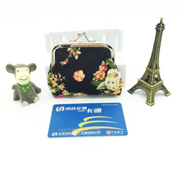 Rose canvas mini coin purse women's fabric buckle coin bag, children's cute pouch factory direct sales - Image 4