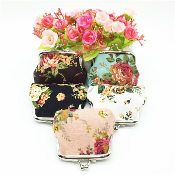 Rose canvas mini coin purse women's fabric buckle coin bag, children's cute pouch factory direct sales