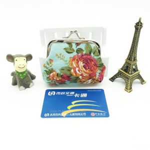 Rose canvas mini coin purse women's fabric buckle coin bag, children's cute pouch factory direct sales