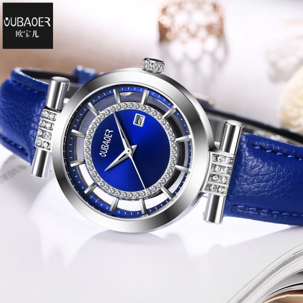 oubaoer explosive fashion light luxury diamond set women's watch simple niche temperament leather waterproof quartz watch - Image 2