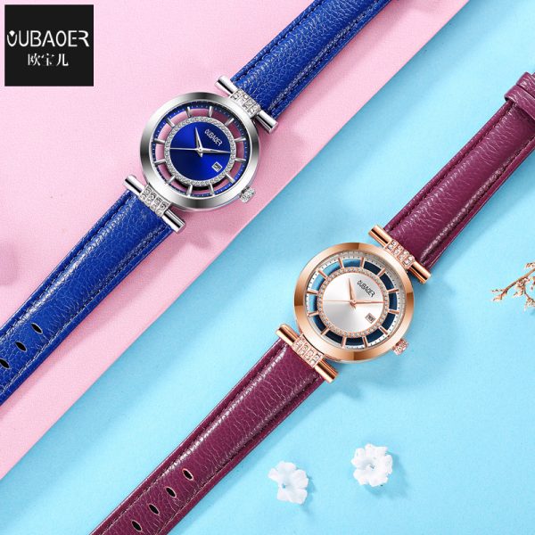 oubaoer explosive fashion light luxury diamond set women's watch simple niche temperament leather waterproof quartz watch - Image 3