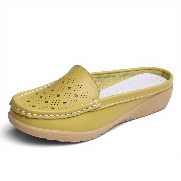 Trendy new leather elegant Baotou women's sandals casual fashion wedge heel women's hollow shoes one piece of delivery