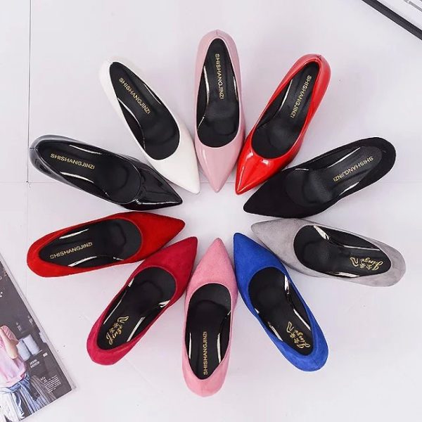 Women's high heels are fashionable and comfortable, solid color casual shallow mouth office OL women's plus size high heels thin heels drop shipping - Image 4