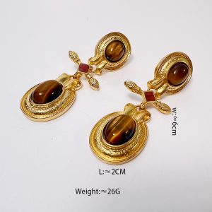 New Maillard Tiger's Eye Earrings Vintage Copper Plated Real Gold Luxurious Mid-Style High Mark Earrings