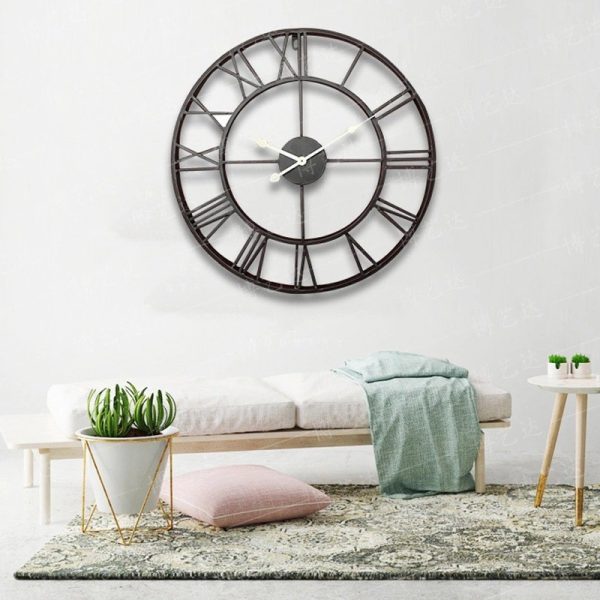 Vintage Roman Wall Clock European Style Cross-border Hot Sale Simple Silent Clock Creative Living Room Decoration Wrought Iron Wall Clock Wholesale