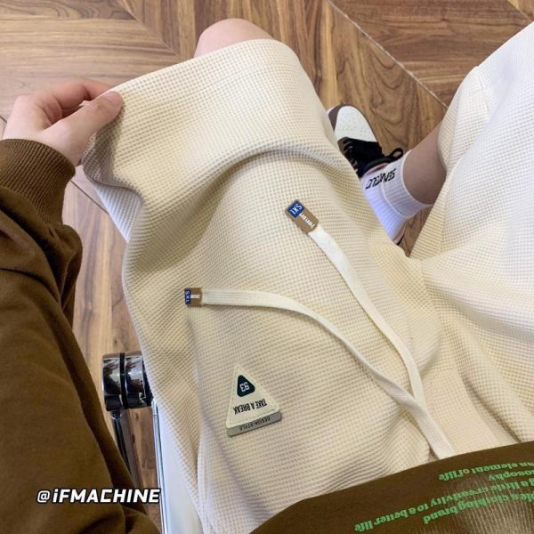 2025 Waffle Casual Shorts Men's Summer Loose Plus Size Straight Fat Trend Cropped Pants Sweatpants