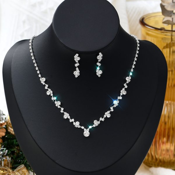 Cross-border exquisite 2-piece set full diamond necklace earrings bridal jewelry women's evening dress accessories fashionable explosive light luxury