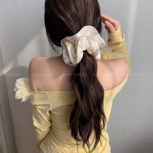 Pearlescent bud large intestine hair ring ~ high-quality satin balls head tie ponytail hair rope 2025 spring new head rope