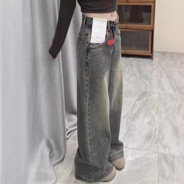 2025 retro draped wide-leg jeans women's spring and autumn high-waisted loose mopping straight leg versatile pants look thin and tall - Image 2