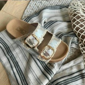 [Fan Funa] thick-soled heightened Birkenstock sandals slippers women's summer wear 2025 summer small fragrance woven slippers