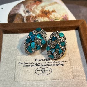 Deep sea abalone shell blue luxury retro vintage exquisite niche design sense fashionable vintage style S925 earrings