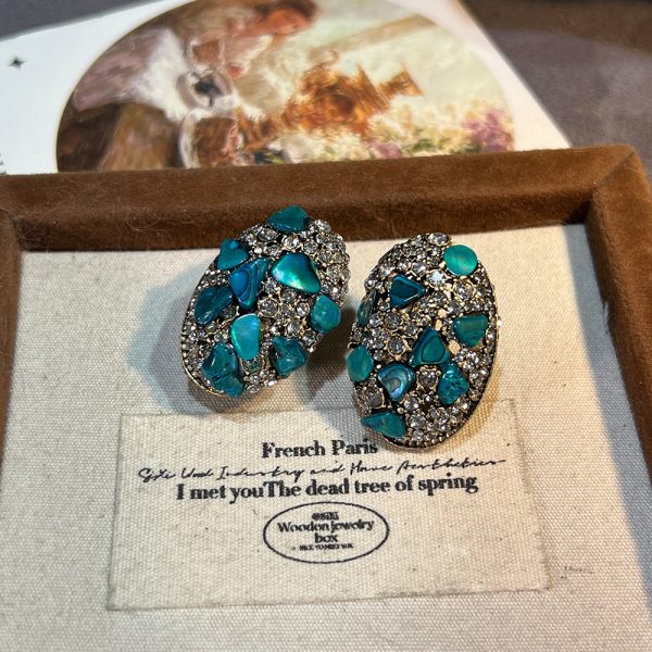 Deep sea abalone shell blue luxury retro vintage exquisite niche design sense fashionable vintage style S925 earrings