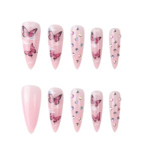 European and American long pointed nails, broken diamonds, butterfly dot diamonds, clouds, hot girls, nail stickers, cross-border wearable manicures